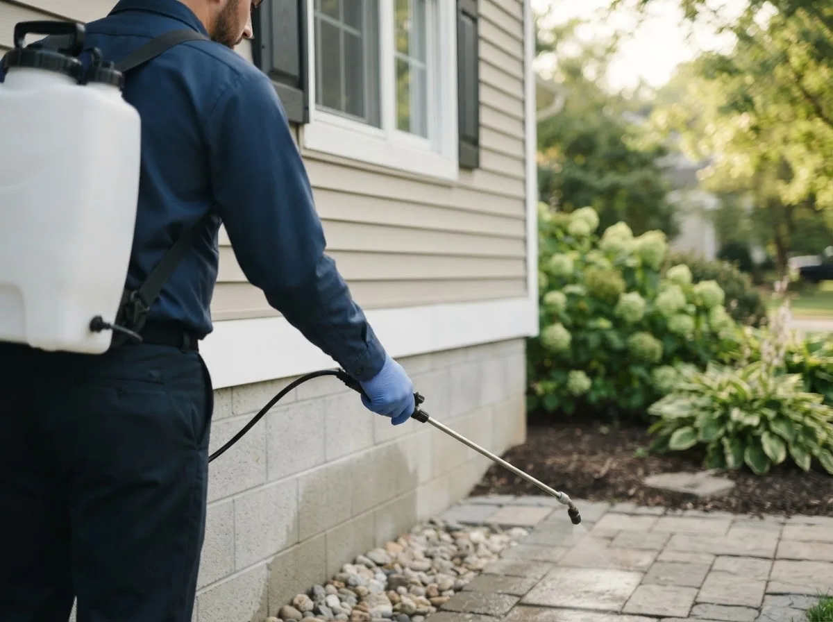 Pest control technician inspecting a home in Onondaga, MI